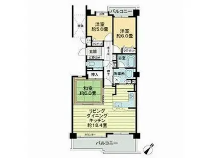 ライオンズガーデンヒルズ富士見台壱番館(3LDK/3階)の間取り写真