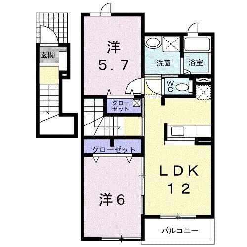 むくのき荘(2LDK/2階)の間取り写真