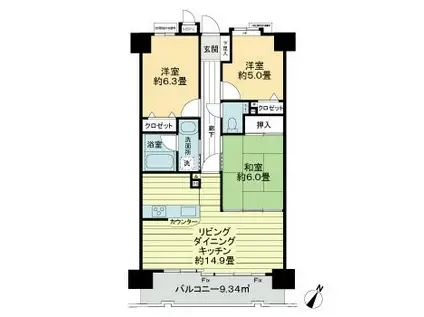 ライオンズマンション一社東(3LDK/2階)の間取り写真