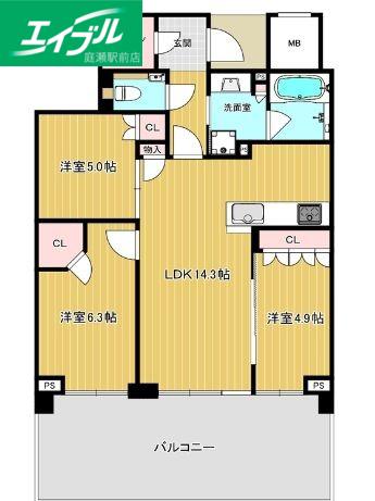 ライオンズタワー岡山千日前(3LDK/20階)の間取り写真