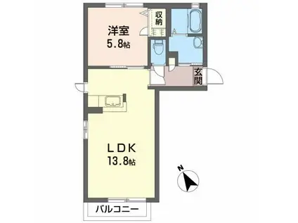 ウィンクエストY(1LDK/1階)の間取り写真