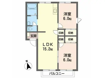 ヴィラ橋本 B棟(2LDK/1階)の間取り写真