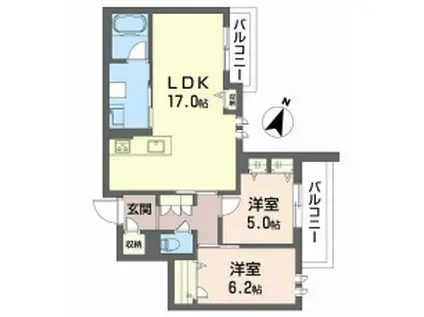 ハムステッドアレー(2LDK/2階)の間取り写真