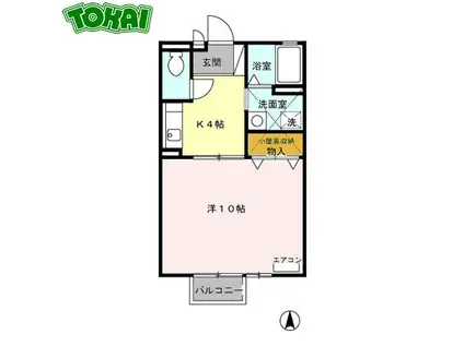 プレイズB(1K/2階)の間取り写真