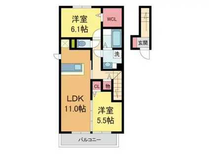 チェリーハウスIIA棟(2LDK/2階)の間取り写真