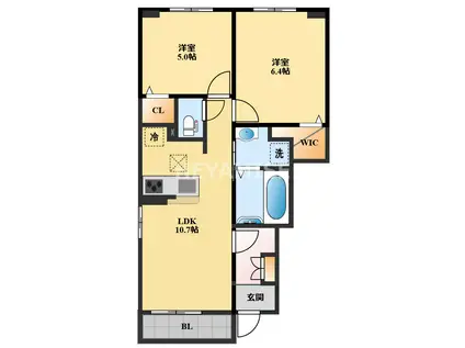 グランフィオーレI(2LDK/1階)の間取り写真