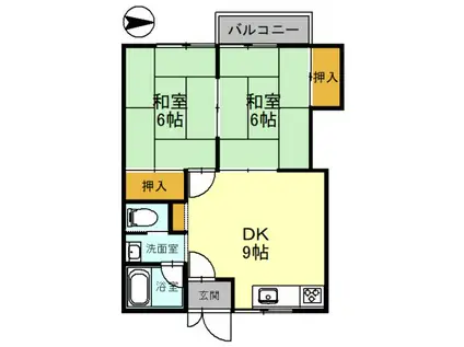 シャンブル山上NO2(2DK/2階)の間取り写真