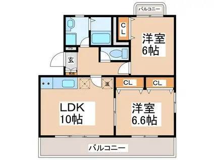 ラ・セゾン ハピネス(2LDK/2階)の間取り写真