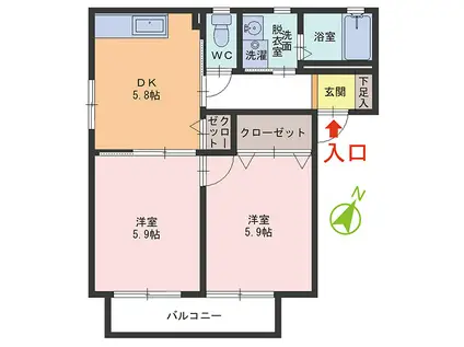 ヴィラテポーレ(2K/2階)の間取り写真