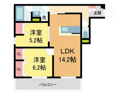 D-RESIDENCE荘園B(2LDK/3階)の間取り写真