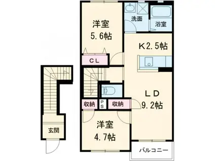 ソレイユ二重堀A棟(2LDK/2階)の間取り写真