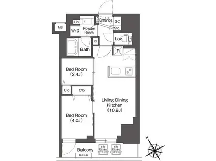 BLUROCK後楽園(2LDK/4階)の間取り写真