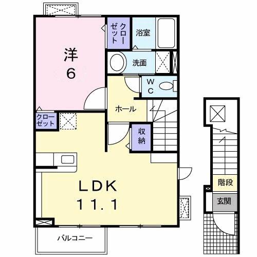 グリーン・コート幸B(1LDK/2階)の間取り写真