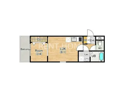 ジーメゾンリオ松原(1LDK/1階)の間取り写真