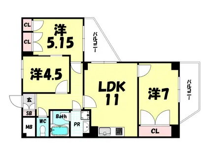メゾンフローラ(3LDK/8階)の間取り写真
