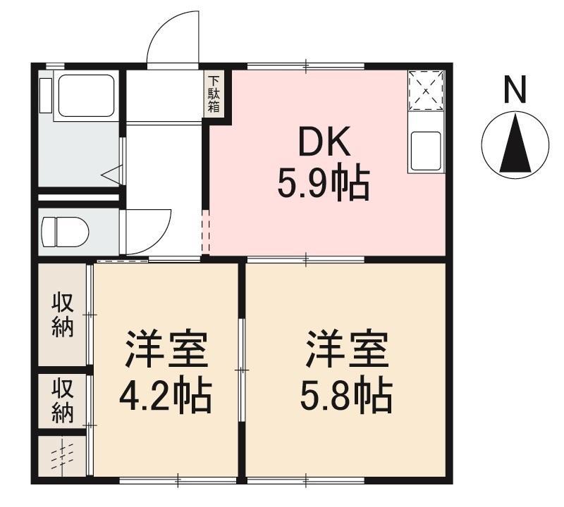 フォブール屋島(2DK/1階)の間取り写真