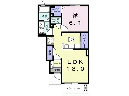 プラシードKII(1LDK/1階)の間取り写真