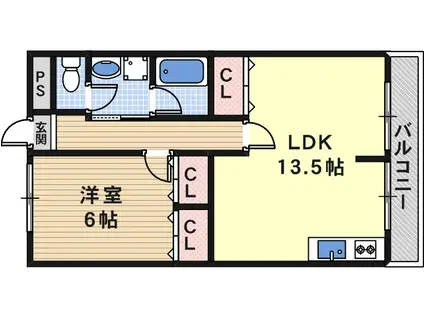 ハッピーコーポレート(1LDK/4階)の間取り写真