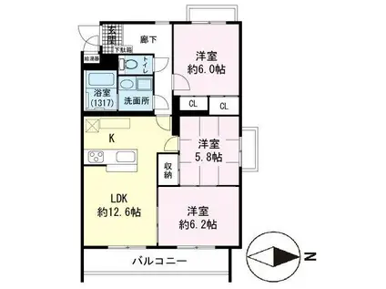 GOLD PALACE(3LDK/3階)の間取り写真