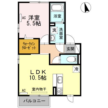 SEKUTO B棟(1LDK/1階)の間取り写真