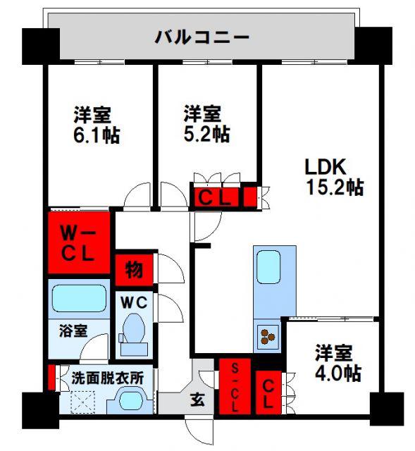 ザ・サンパーク小倉駅タワーレジデンス(3LDK/5階)の間取り写真
