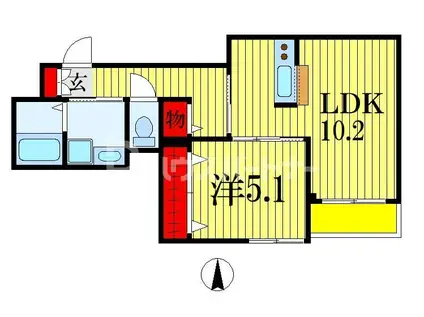 イーストガーデン(1LDK/2階)の間取り写真