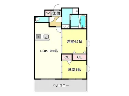 スプランディッド玉造DUE(2LDK/10階)の間取り写真