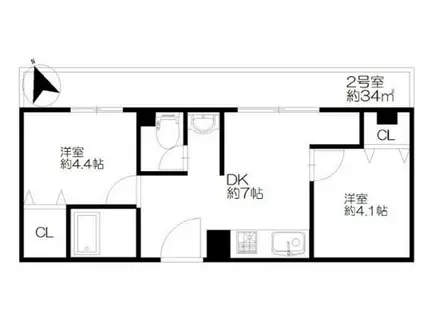 藤井ビル(2DK/3階)の間取り写真