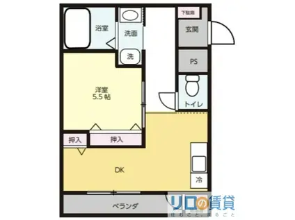 第5田村マンション(1DK/3階)の間取り写真