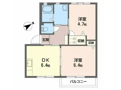 ラ・パルテール原尾島(2DK/2階)の間取り写真