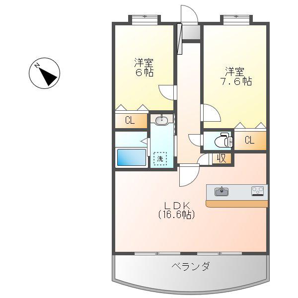 クレイン小塙II(2LDK/4階)の間取り写真