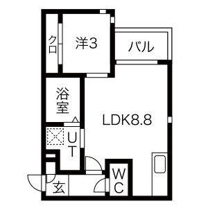 GRANDTIC BIOS車道(1LDK/1階)の間取り写真