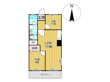 浅草田原町マンション(2LDK/3階)の間取り写真