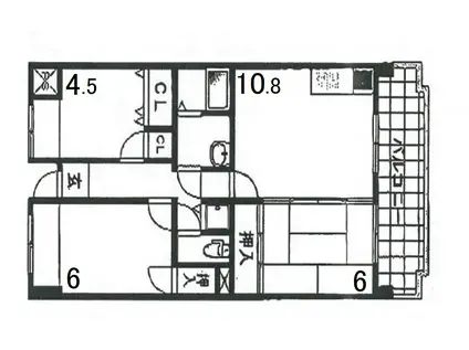 ジュネスコートA 角(3LDK/3階)の間取り写真