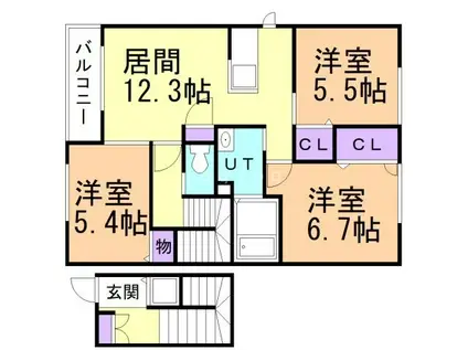 メゾンシュクル(3LDK/2階)の間取り写真