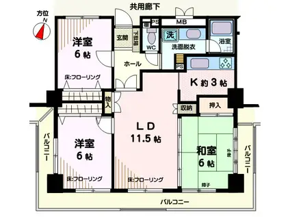 エクセレント常盤 1匹可 P有(3LDK/4階)の間取り写真
