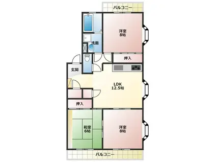 共豊ハイツ3(3LDK/1階)の間取り写真