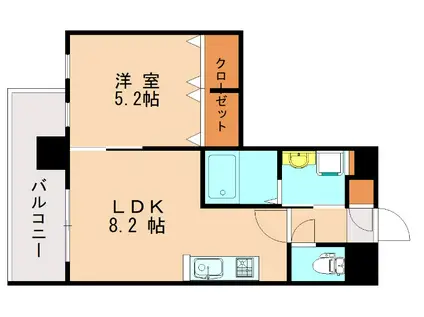 エンクレスト博多PARKSIDE(1LDK/6階)の間取り写真