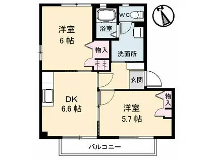 ダンデライオン A棟(2DK/1階)の間取り写真