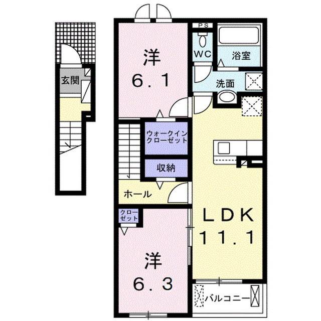 ドリームコート御代田A(2LDK/2階)の間取り写真
