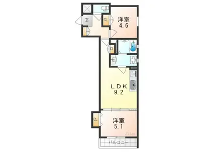 クリエオーレ南新町(2LDK/2階)の間取り写真