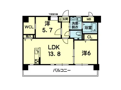シャローム上熊本弐番館(2LDK/5階)の間取り写真