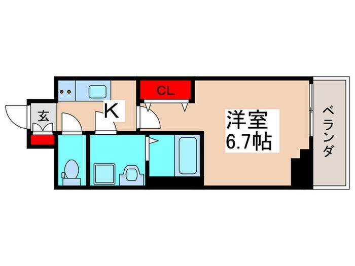 ケーディエックスレジデンス原木中山(1K/7階)の間取り写真