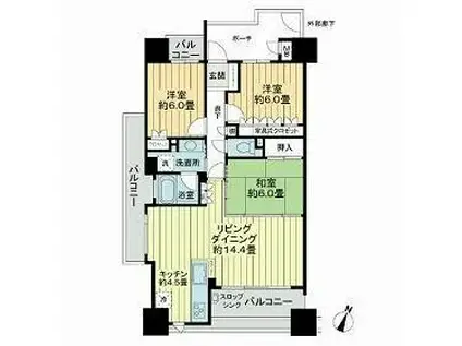 サーパス県立劇場前(3LDK/11階)の間取り写真
