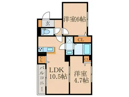 セレスティア若宮(2LDK/3階)の間取り写真