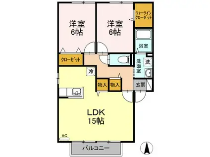 セジュールK III棟(2LDK/2階)の間取り写真