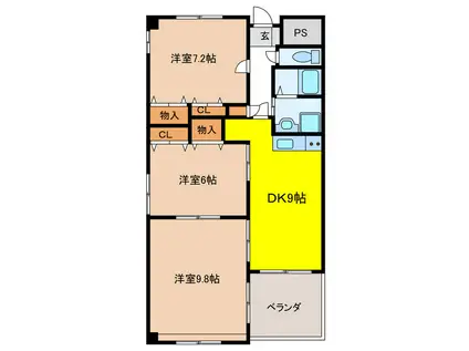 SQUARE COURT(3DK/3階)の間取り写真