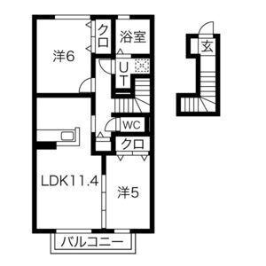 シャトー・ムートン(2LDK/2階)の間取り写真