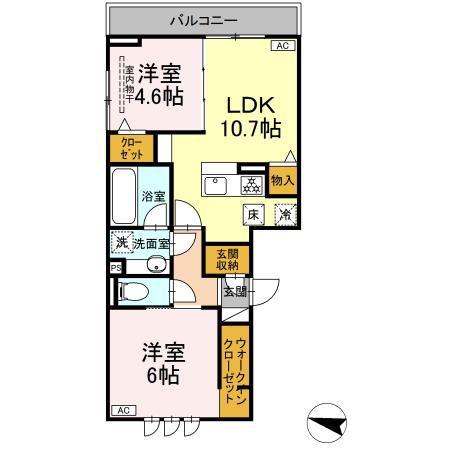D-CRINUM 下土狩II(2LDK/1階)の間取り写真
