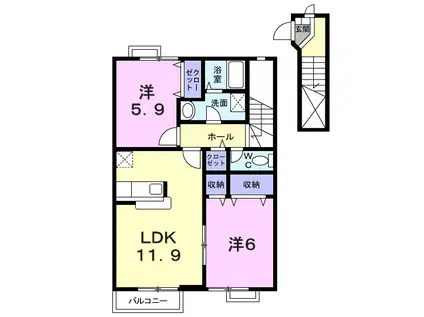 カーサエスタ弐番館(2LDK/2階)の間取り写真